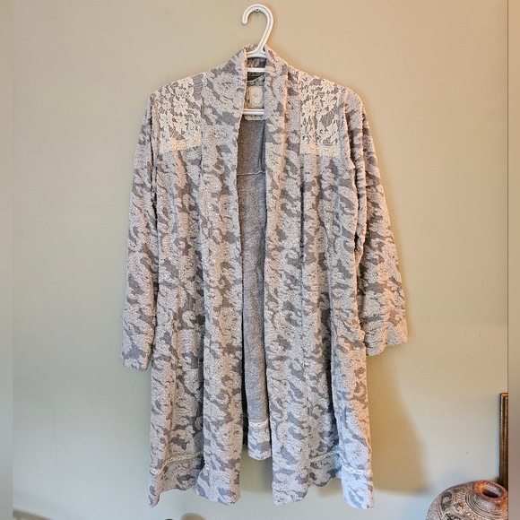Anthropologie Eloise Textured Floral Open Front Knit Sweater Cardigan or Robe - Picture 2 of 11